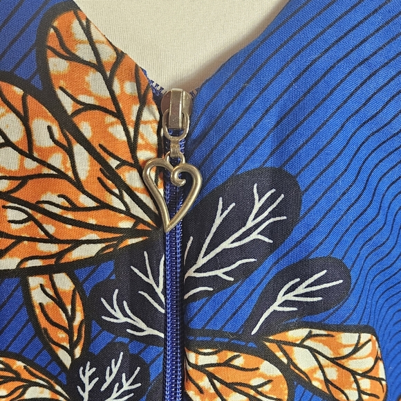 Blue African Ankara Print Dress Sz Large ? Bell Sleeve Hi Low Hem Wedding Party - Picture 11 of 16